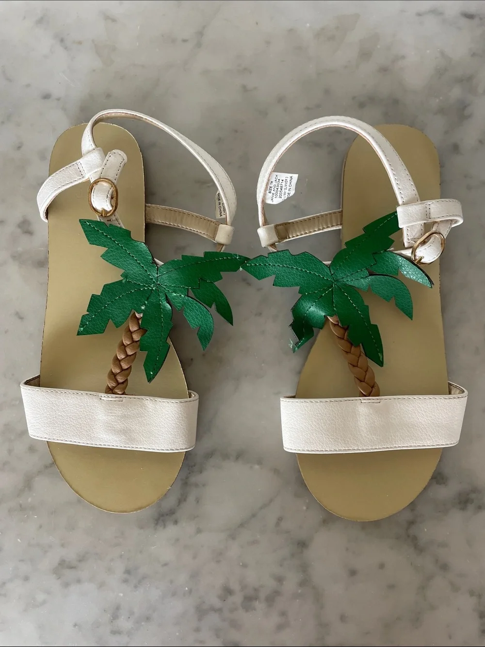 JANIE AND JACK Palm Tree Sandal White Sandals with Green Palm Appliqués Girl 1